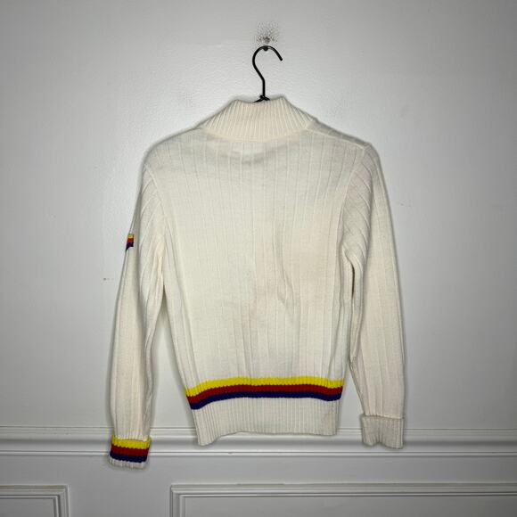 Vintage 1960s Bogner x Wonder Woman Cream Knit Cardigan Striped Womens Medium - Picture 6 of 10